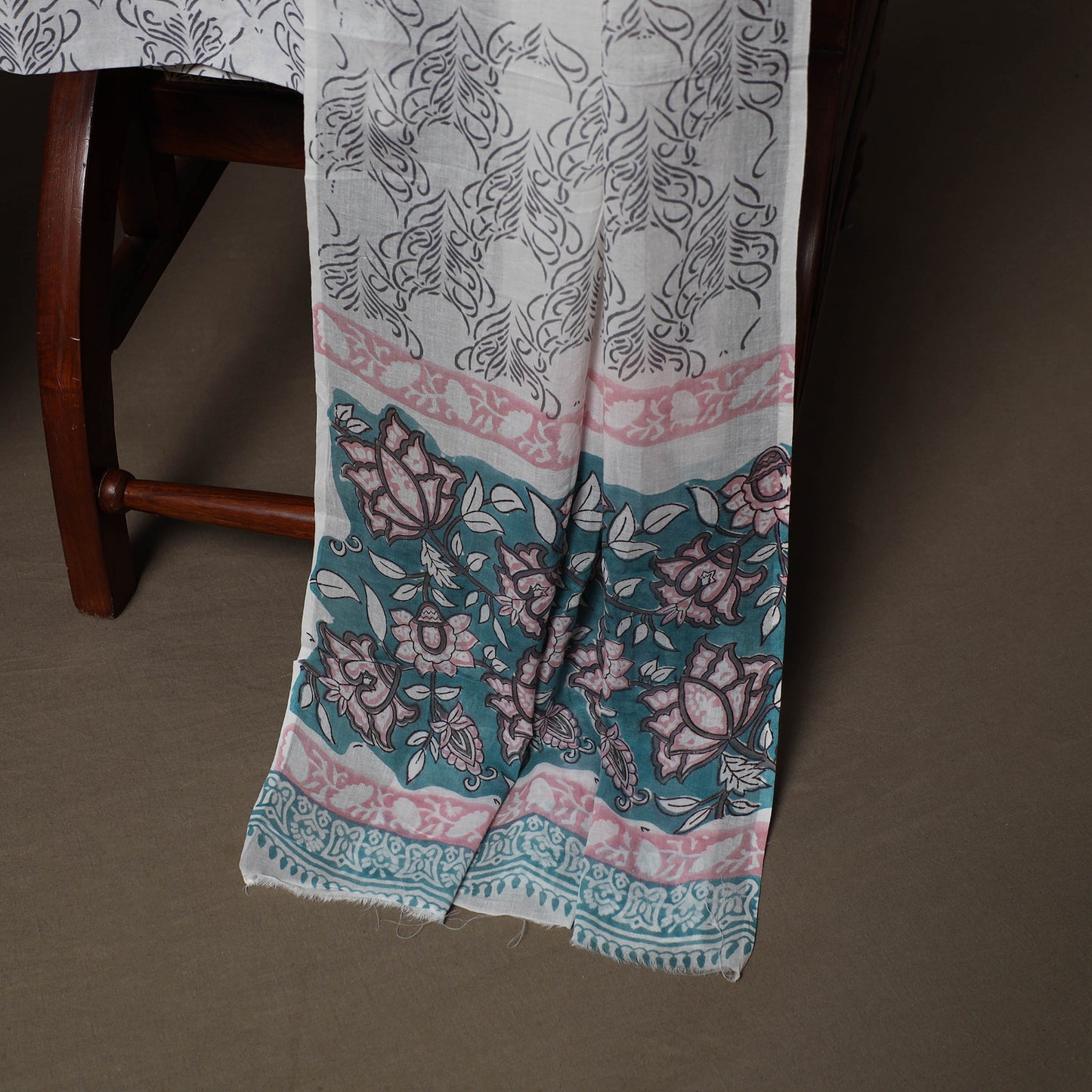 Green - Sanganeri Hand Block Print Cotton 3pc Unstitched Dress Material Suit Set 49