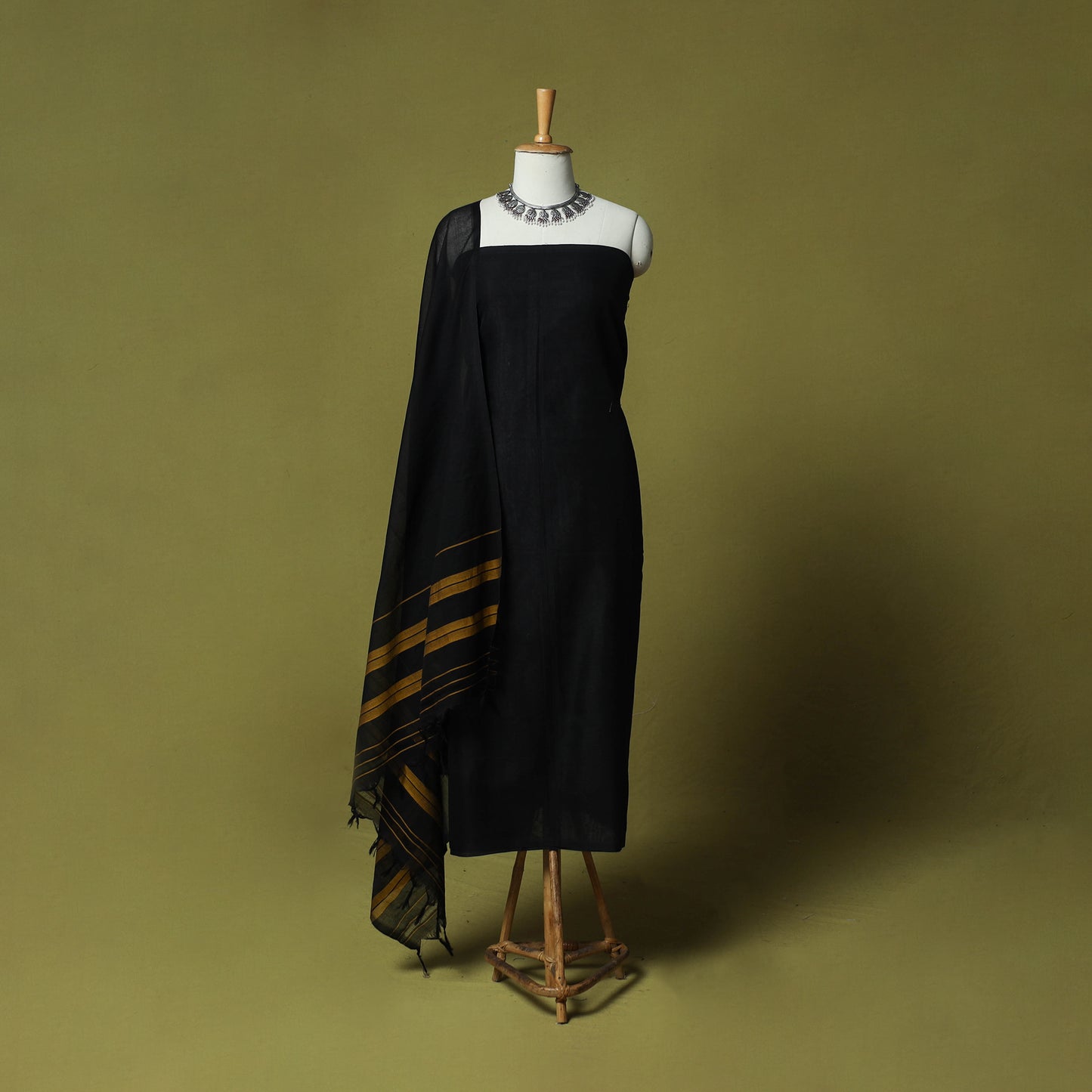 Black - Dharwad Cotton 3pc Unstitched Dress Material Suit Set 25