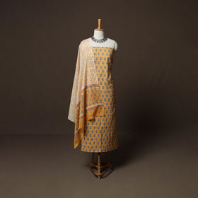 Brown - Sanganeri Hand Block Print Cotton 3pc Unstitched Dress Material Suit Set 50