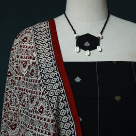 Jacquard Cotton 2pc Unstitched Dress Material Kurta Set with Jewellery Set 40
