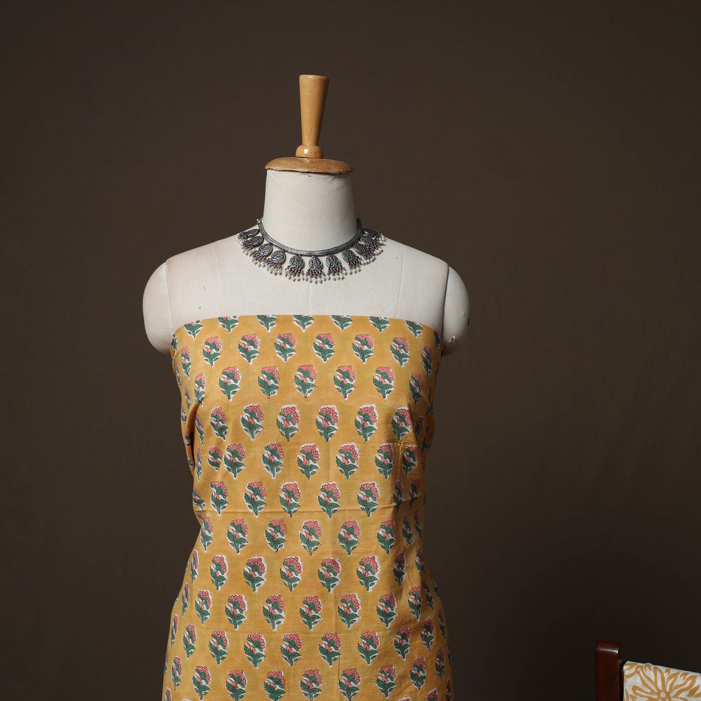 Brown - Sanganeri Hand Block Print Cotton 3pc Unstitched Dress Material Suit Set 50
