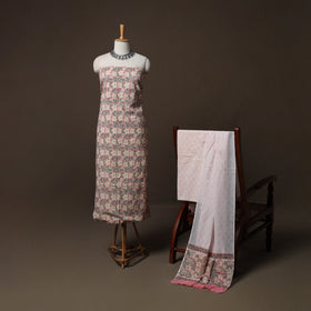 Pink - Sanganeri Hand Block Print Cotton 3pc Unstitched Dress Material Suit Set 51