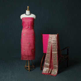 Pink - 3pc Gota Patti Work Kota Doria Cotton Unstitched Dress Material Suit Set 09