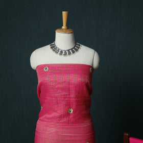 Pink - 3pc Gota Patti Work Kota Doria Cotton Unstitched Dress Material Suit Set 09
