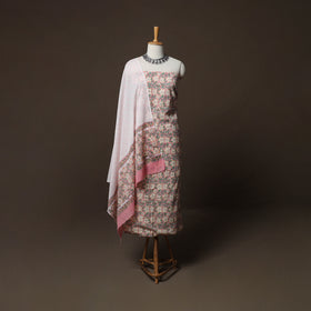 Pink - Sanganeri Hand Block Print Cotton 3pc Unstitched Dress Material Suit Set 51