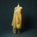 Yellow - 3pc Gota Patti Work Kota Doria Cotton Unstitched Dress Material Suit Set 02