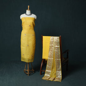 Yellow - 3pc Gota Patti Work Kota Doria Cotton Unstitched Dress Material Suit Set 02