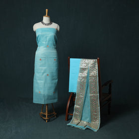 Blue - 3pc Gota Patti Work Kota Doria Cotton Unstitched Dress Material Suit Set 03
