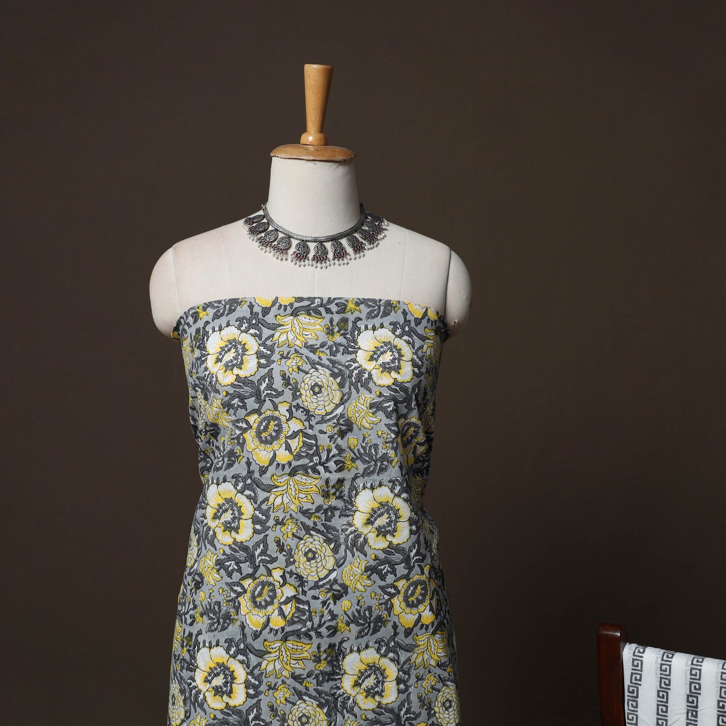 Grey - Sanganeri Hand Block Print Cotton 3pc Unstitched Dress Material Suit Set 54