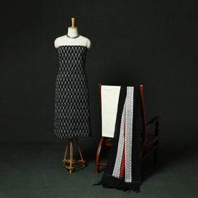Black - Pochampally Ikat Cotton 3pc Unstitched Dress Material Suit Set 01