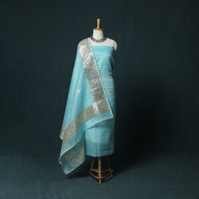 Blue - 3pc Gota Patti Work Kota Doria Cotton Unstitched Dress Material Suit Set 03