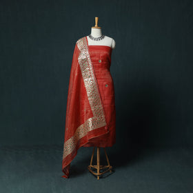 Red - 3pc Gota Patti Work Kota Doria Cotton Unstitched Dress Material Suit Set 01