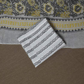 Grey - Sanganeri Hand Block Print Cotton 3pc Unstitched Dress Material Suit Set 54