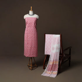 Pink - Sanganeri Hand Block Print Cotton 3pc Unstitched Dress Material Suit Set 55
