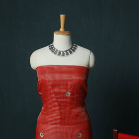 Red - 3pc Gota Patti Work Kota Doria Cotton Unstitched Dress Material Suit Set 01