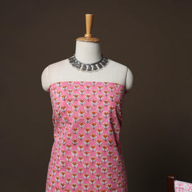 Pink - Sanganeri Hand Block Print Cotton 3pc Unstitched Dress Material Suit Set 55