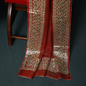 Red - 3pc Gota Patti Work Kota Doria Cotton Unstitched Dress Material Suit Set 01