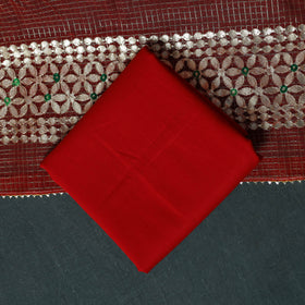 Red - 3pc Gota Patti Work Kota Doria Cotton Unstitched Dress Material Suit Set 01