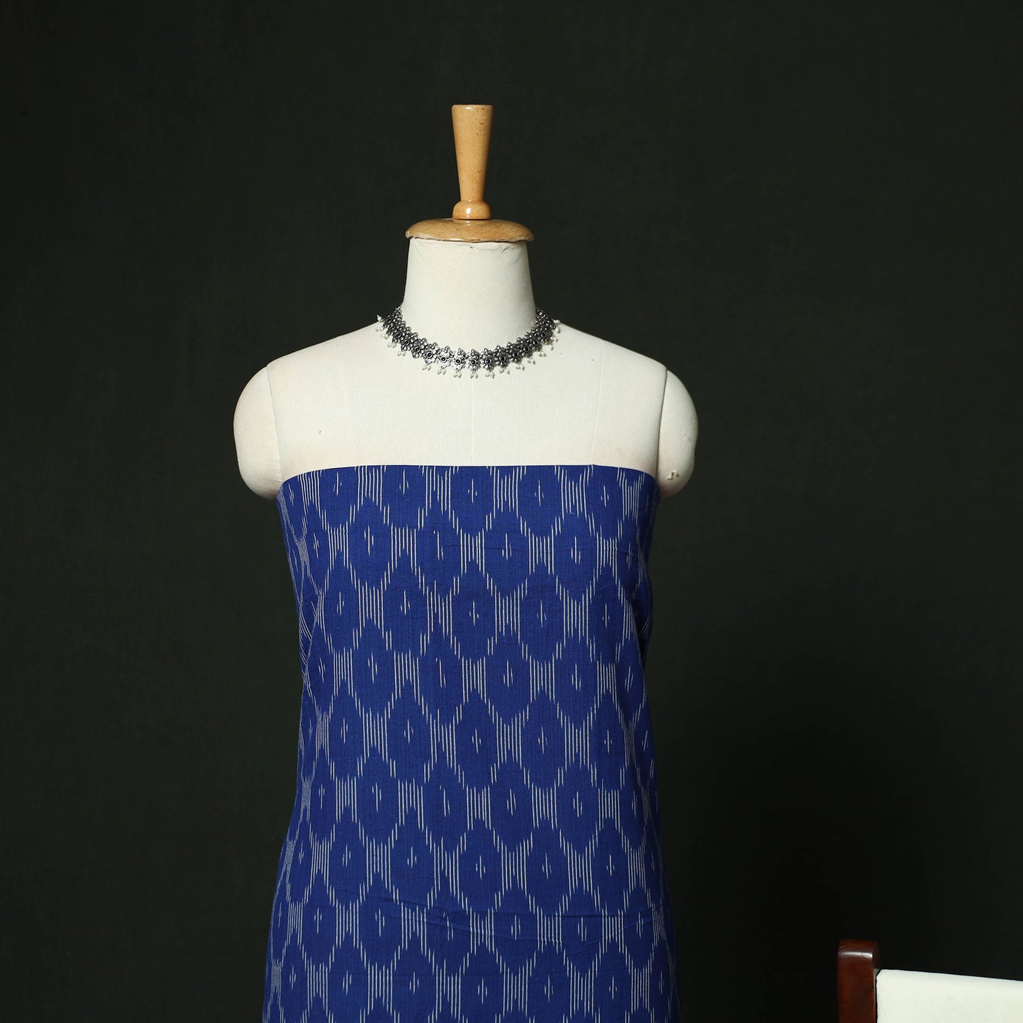 Blue - Pochampally Ikat Cotton 3pc Unstitched Dress Material Suit Set 02