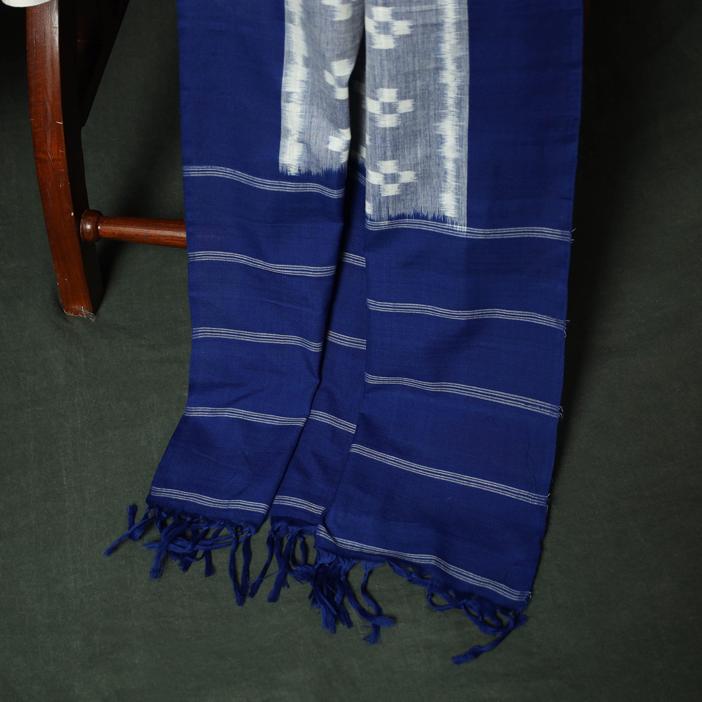 Blue - Pochampally Ikat Cotton 3pc Unstitched Dress Material Suit Set 02