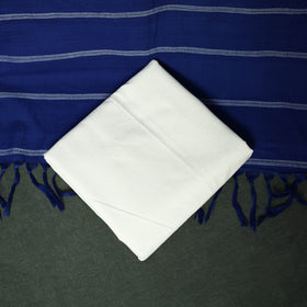 Blue - Pochampally Ikat Cotton 3pc Unstitched Dress Material Suit Set 02