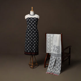 Black - Sanganeri Hand Block Print Cotton 3pc Unstitched Dress Material Suit Set 56