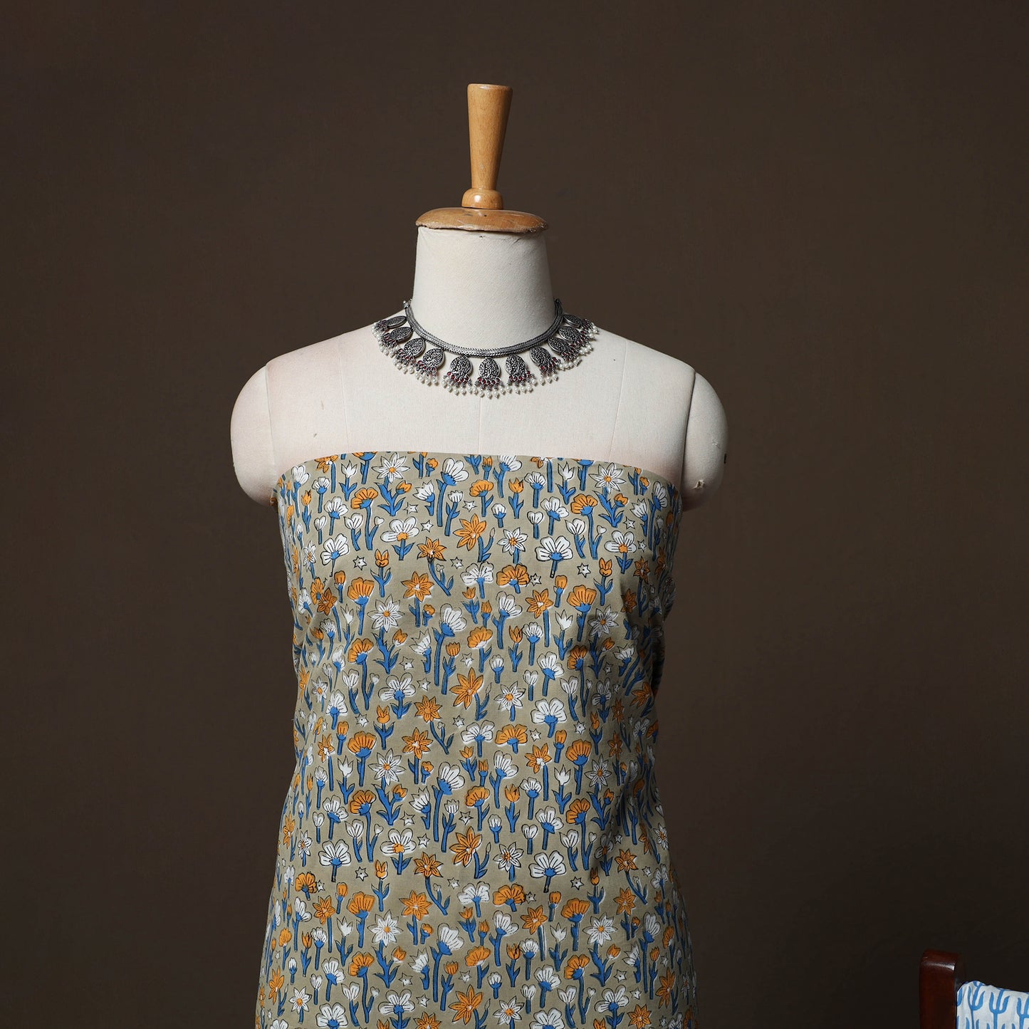 Brown - Sanganeri Hand Block Print Cotton 3pc Unstitched Dress Material Suit Set 57