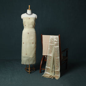 Beige - 3pc Gota Patti Work Kota Doria Cotton Unstitched Dress Material Suit Set 05