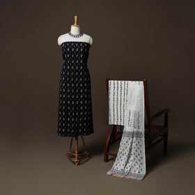 Black - Sanganeri Hand Block Print Cotton 3pc Unstitched Dress Material Suit Set 58