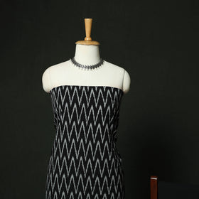 Black - Pochampally Ikat Cotton 3pc Unstitched Dress Material Suit Set 04