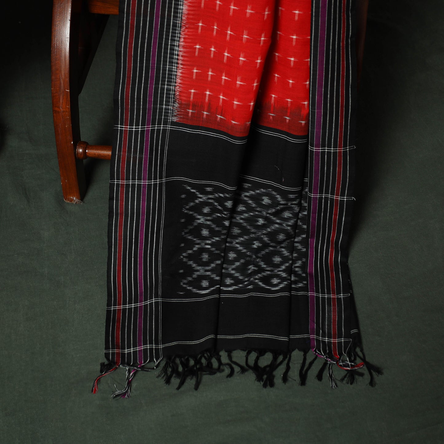 Black - Pochampally Ikat Cotton 3pc Unstitched Dress Material Suit Set 04