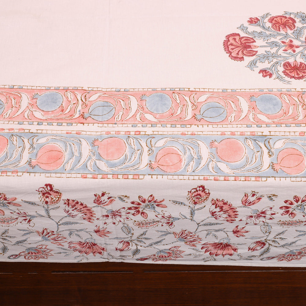 White - Sanganeri Print Cotton Double Bed Cover Set (108 x 90 in) 01