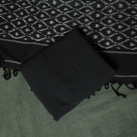 Black - Pochampally Ikat Cotton 3pc Unstitched Dress Material Suit Set 04
