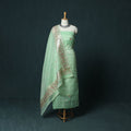Green - 3pc Gota Patti Work Kota Doria Cotton Unstitched Dress Material Suit Set 07