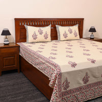 Beige - Sanganeri Print Cotton Double Bed Cover Set (108 x 90 in) 02