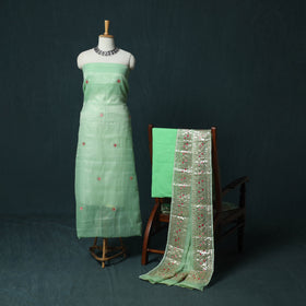 Green - 3pc Gota Patti Work Kota Doria Cotton Unstitched Dress Material Suit Set 07