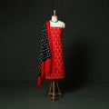 Red - Pochampally Ikat Cotton 3pc Unstitched Dress Material Suit Set 06