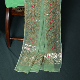Green - 3pc Gota Patti Work Kota Doria Cotton Unstitched Dress Material Suit Set 07