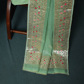 Green - 3pc Gota Patti Work Kota Doria Cotton Unstitched Dress Material Suit Set 08