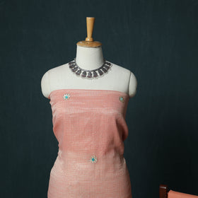 Peach - 3pc Gota Patti Work Kota Doria Cotton Unstitched Dress Material Suit Set 10