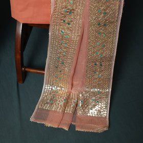 Peach - 3pc Gota Patti Work Kota Doria Cotton Unstitched Dress Material Suit Set 10