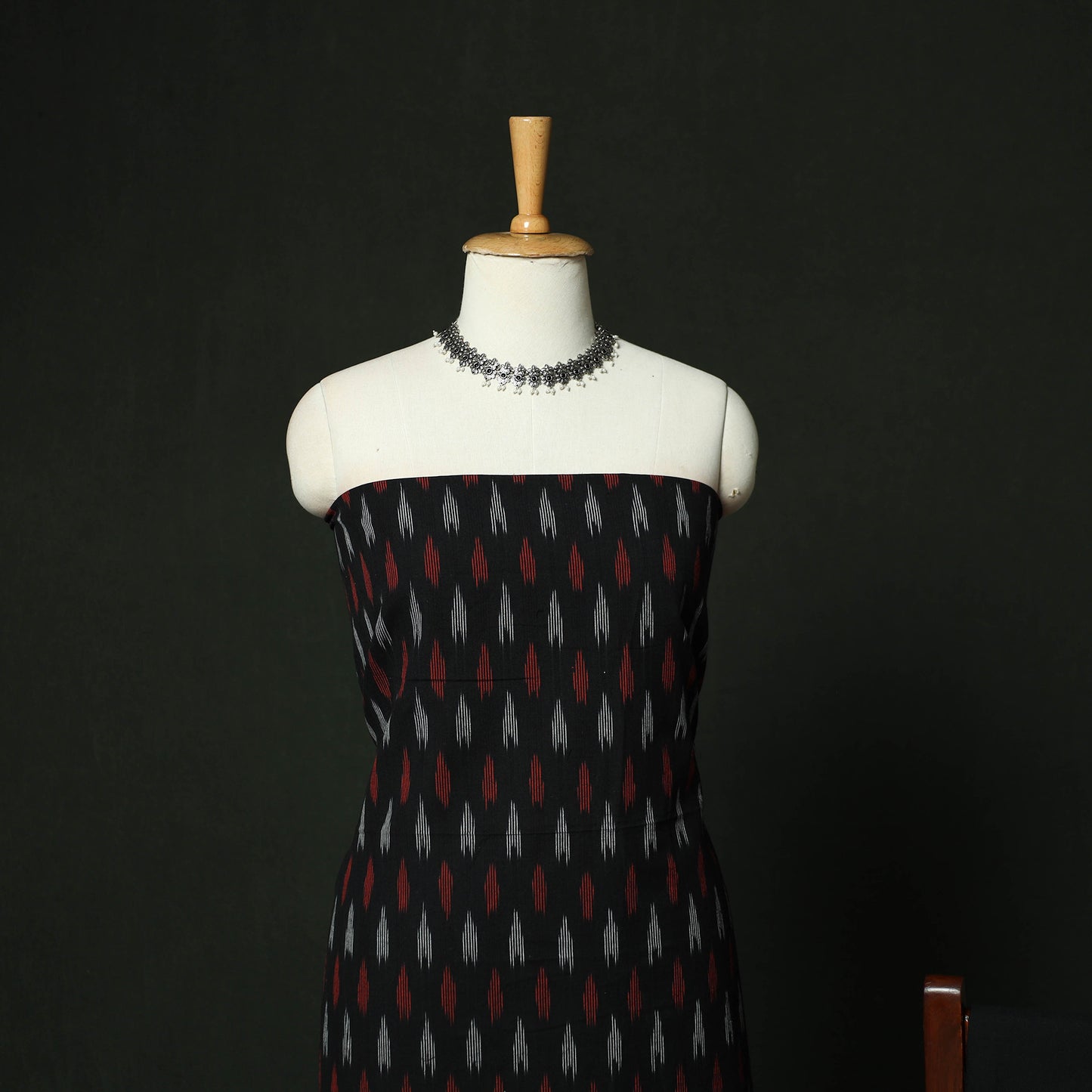 Black - Pochampally Ikat Cotton 3pc Unstitched Dress Material Suit Set 10