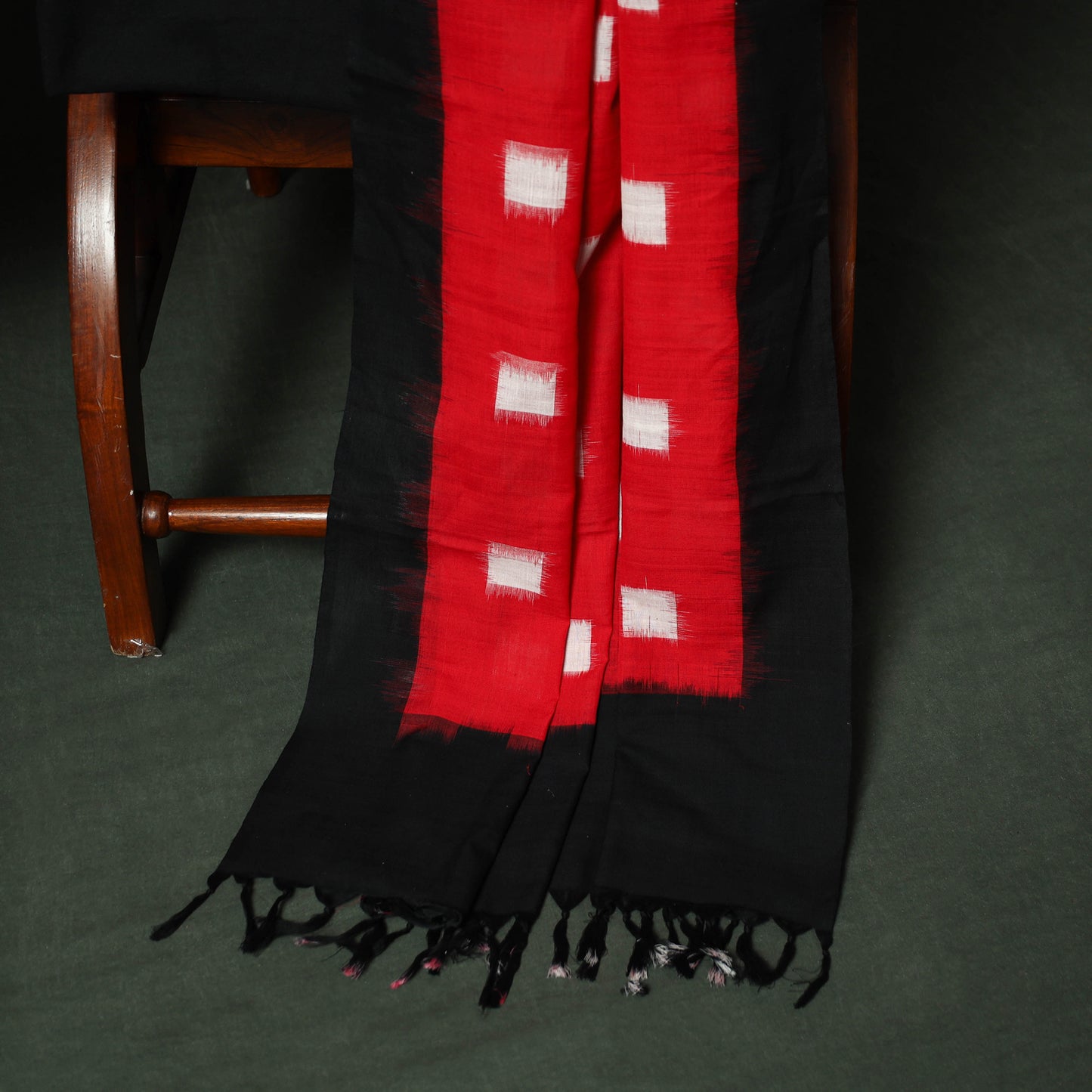 Black - Pochampally Ikat Cotton 3pc Unstitched Dress Material Suit Set 10