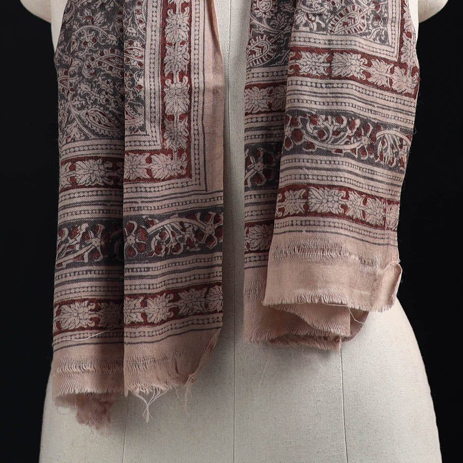 Merino Wool Stole in Pedana Kalamkari Block Prints 01
