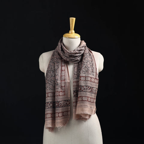 Merino Wool Stole in Pedana Kalamkari Block Prints 01