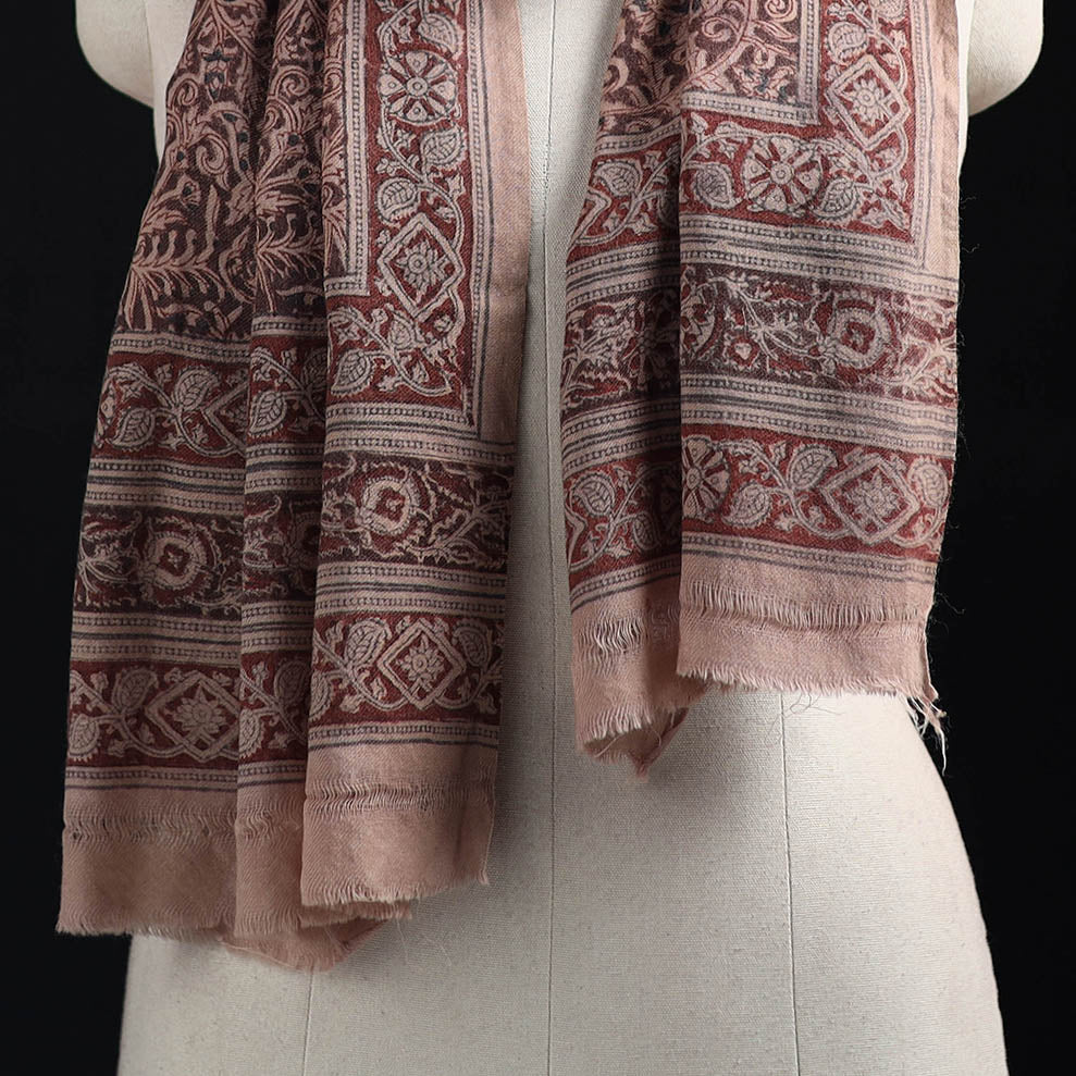 Merino Wool Stole in Pedana Kalamkari Block Prints 02