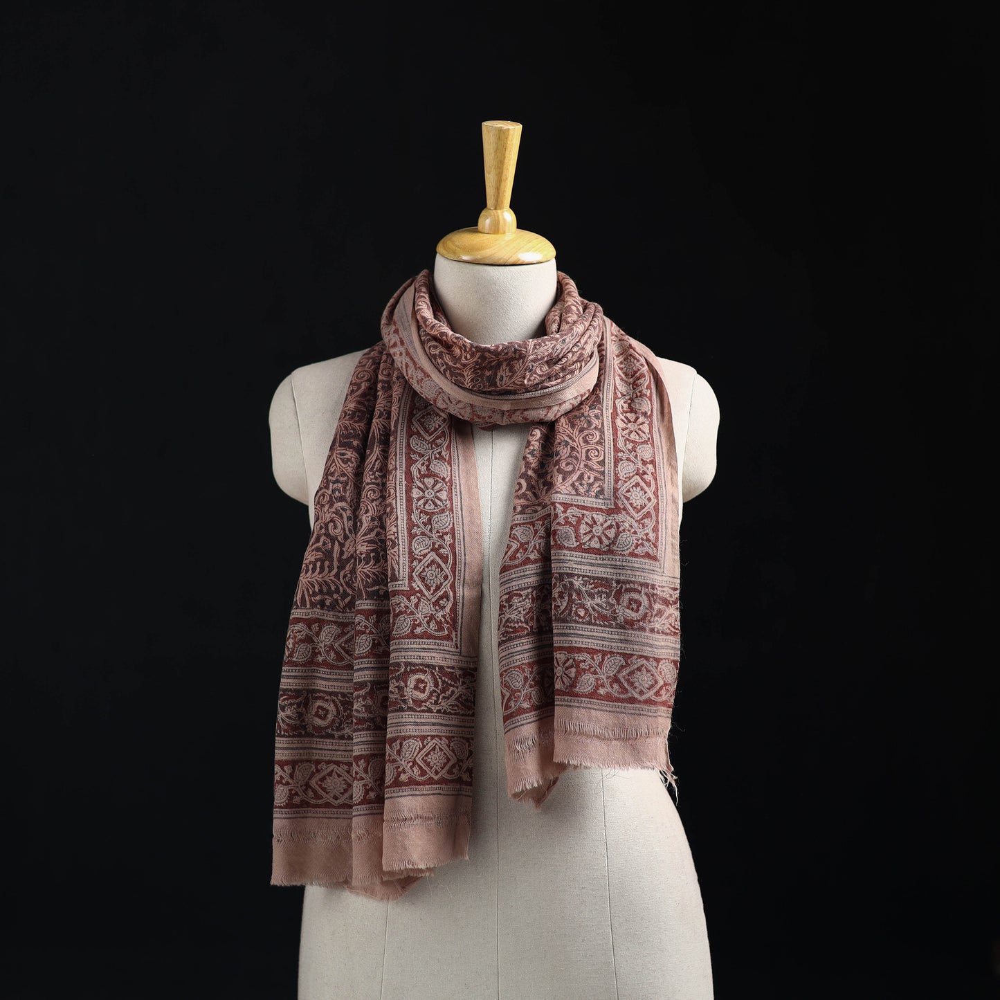 Merino Wool Stole in Pedana Kalamkari Block Prints 02