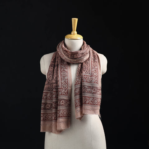 Merino Wool Stole in Pedana Kalamkari Block Prints 02