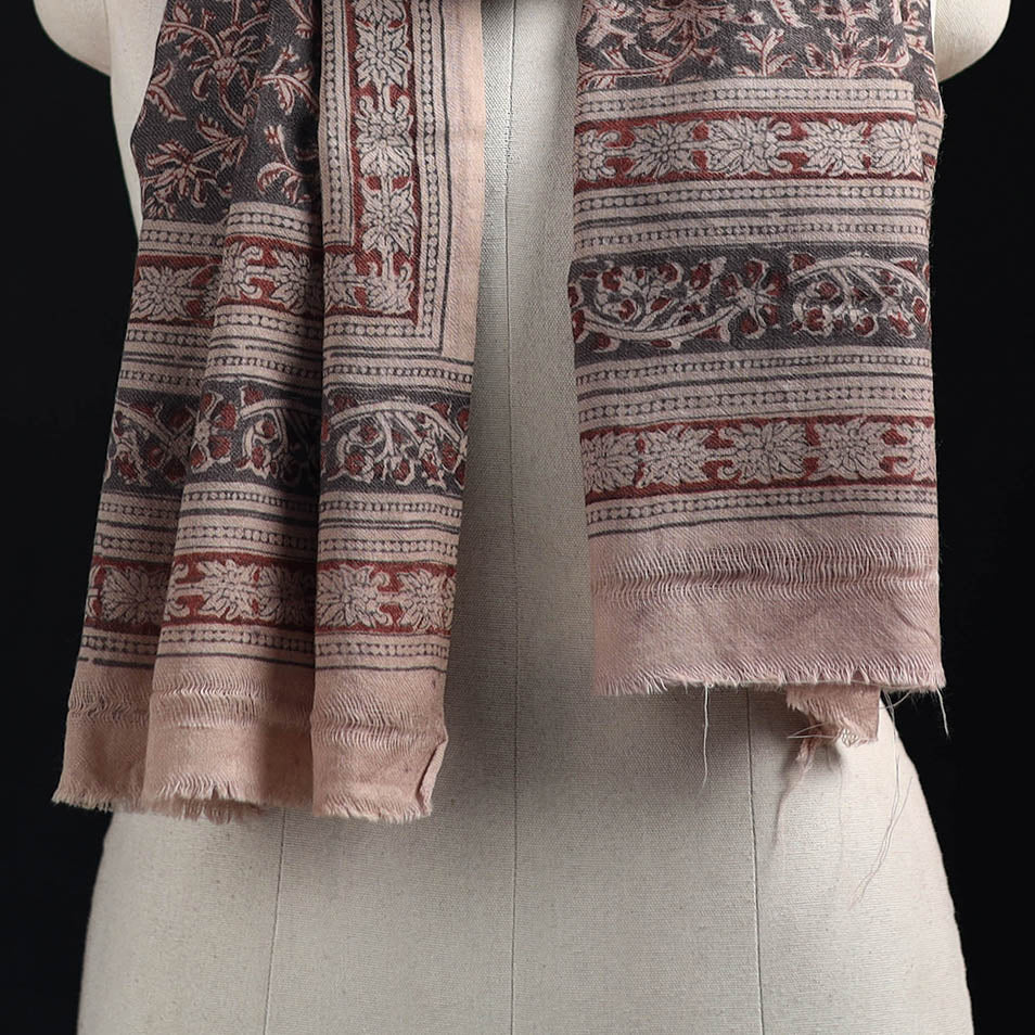Merino Wool Stole in Pedana Kalamkari Block Prints 03