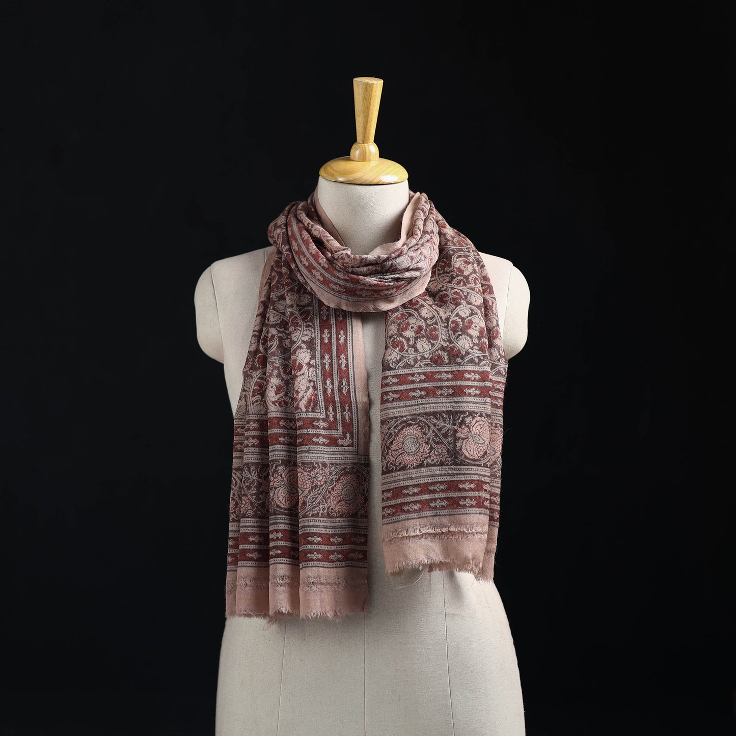 Merino Wool Stole in Pedana Kalamkari Block Prints 05